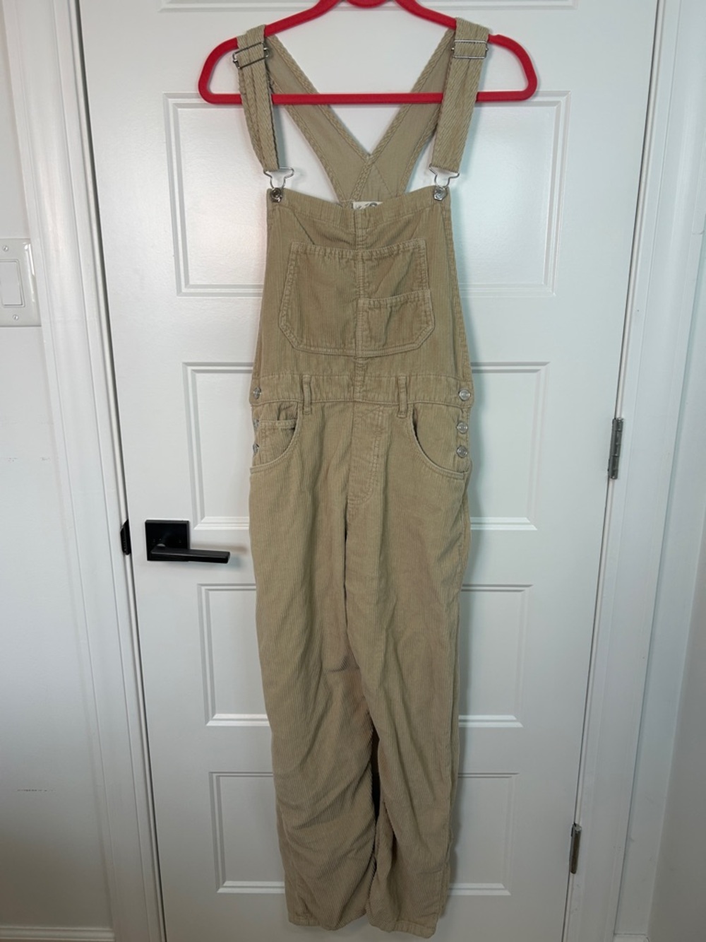 We The Free Beige Corduroy Romper with Bib Detail
